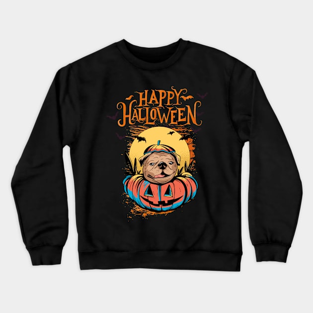 Halloween Happy Halloween Funny Pug Costume Crewneck Sweatshirt by Pummli